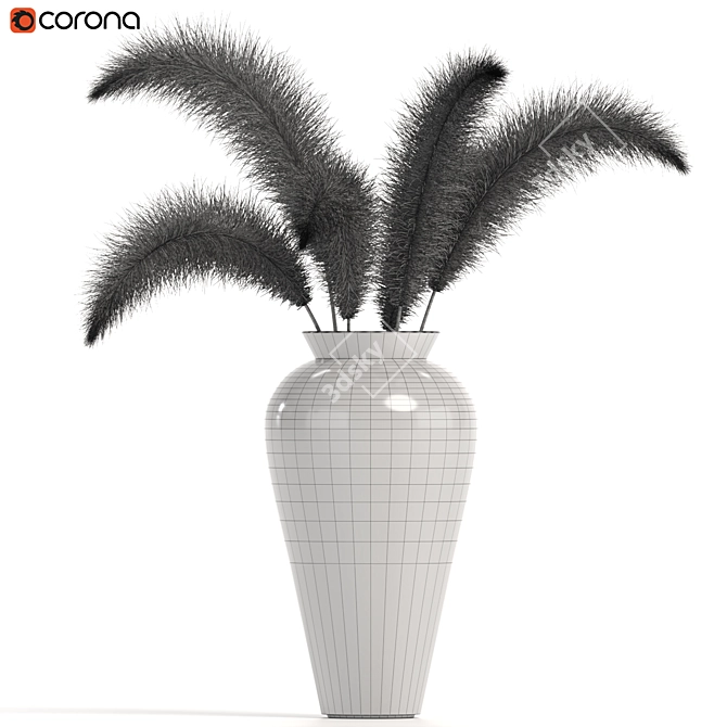 Elegant Feather Décor with Ornate Pot 3D model image 5