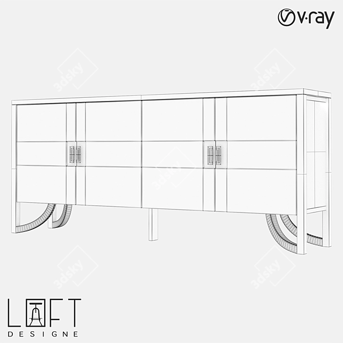 Modern Wood and Concrete Chest of Drawers 3D model image 2