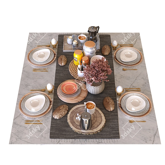 Elegant Breakfast Table Set 3D model image 3