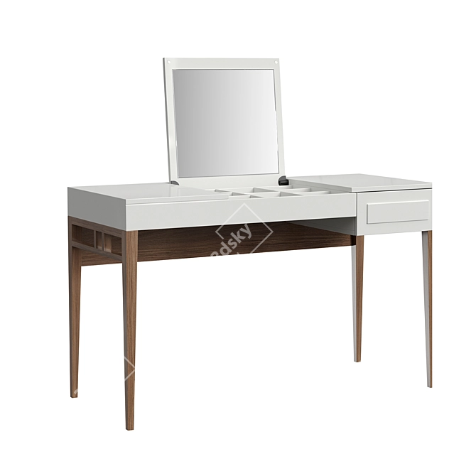 Sleek Grey Dressing Table with Foldable Mirror 3D model image 4