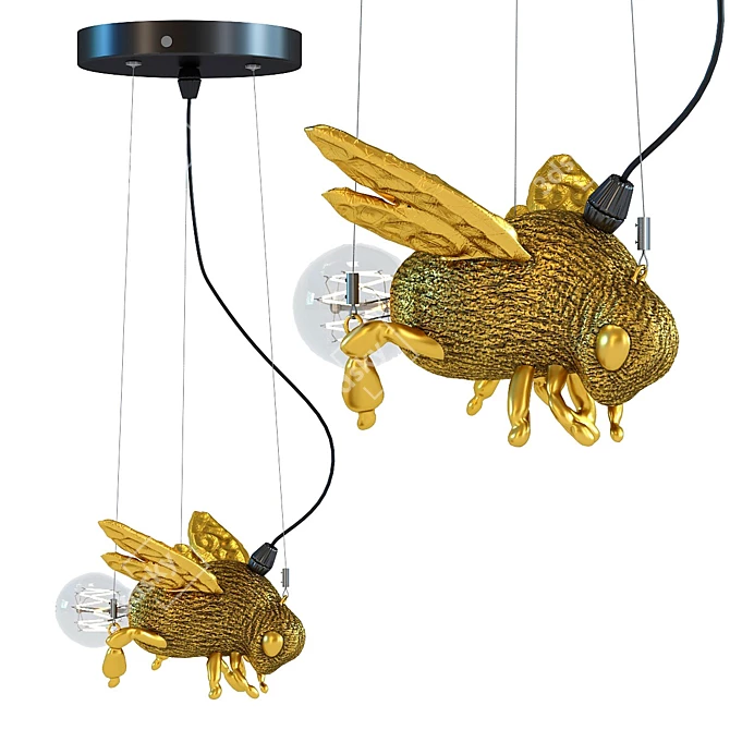 Golden Bee Pendant Lamp - Elegant Nature-inspired Decor 3D model image 1