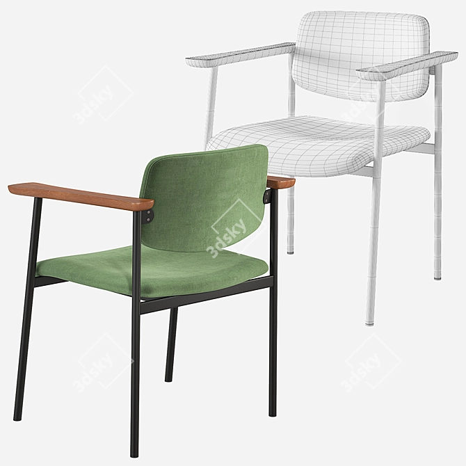 Velvet Warren Chair: Green, Blue, Grey 3D model image 5