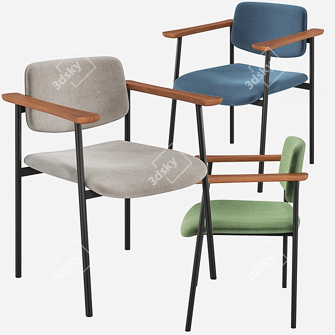 Velvet Warren Chair: Green, Blue, Grey 3D model image 7