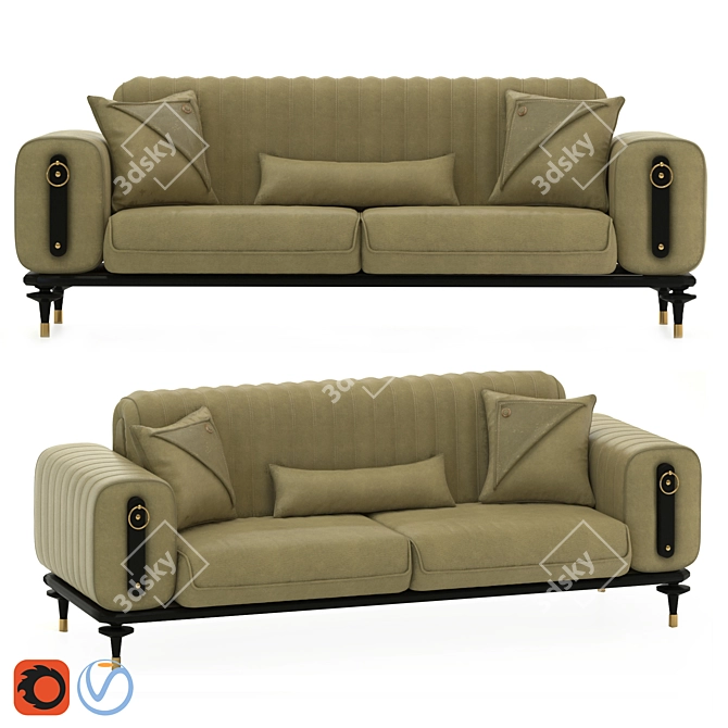 Olive Elegance: Premium Leather Sofa 3D model image 1