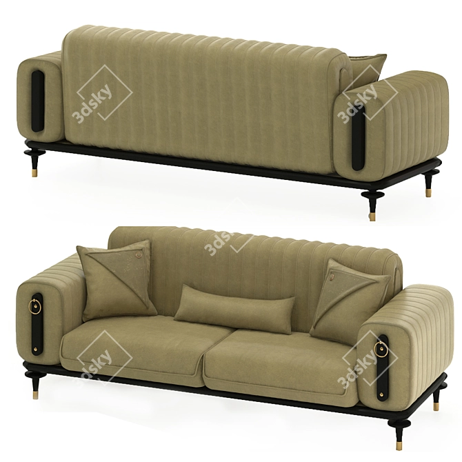 Olive Elegance: Premium Leather Sofa 3D model image 2