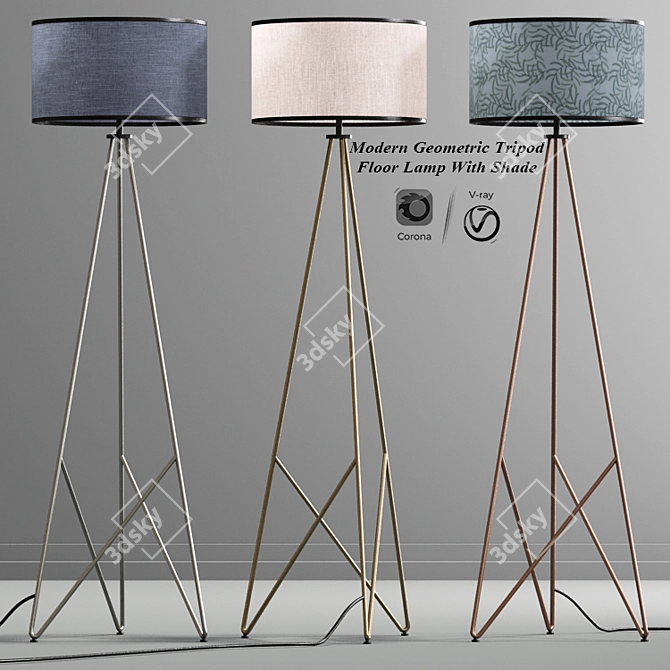 Modern Geometric Tripod Lamp 3D model image 2