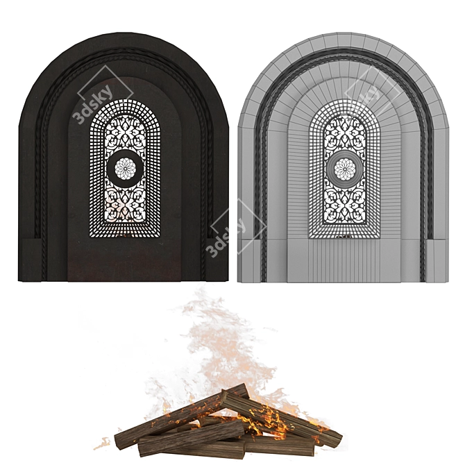 Black Steel Firewood Log Rack & Fireplace Tools 3D model image 2