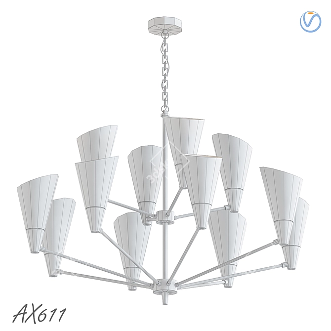 Vintage American Style Ceiling Chandelier 3D model image 2