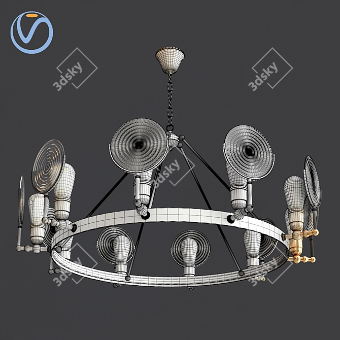 Vintage Gaslight Lens Chandelier 3D model image 3