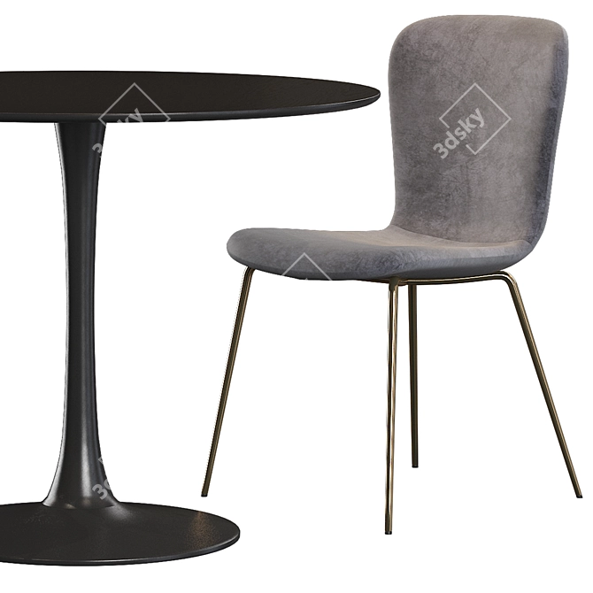 Elegant Gold Velvet Chair
Chic Black Ash Dining Table 3D model image 2