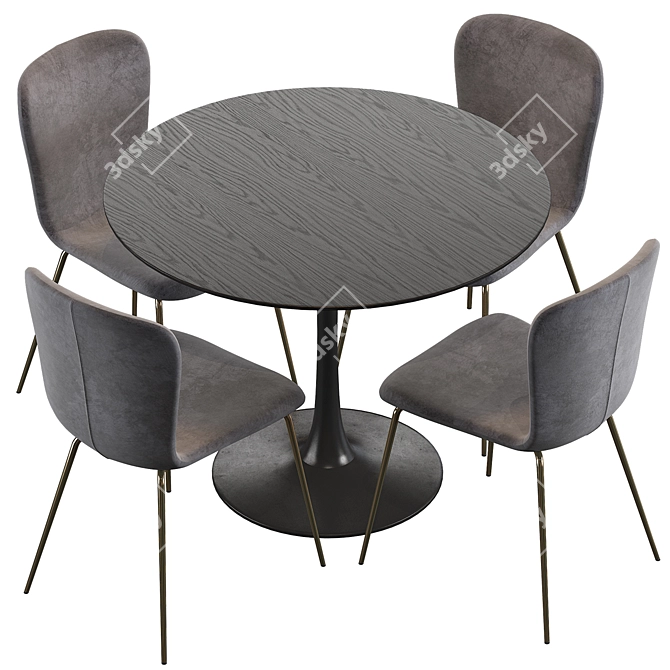 Elegant Gold Velvet Chair
Chic Black Ash Dining Table 3D model image 4