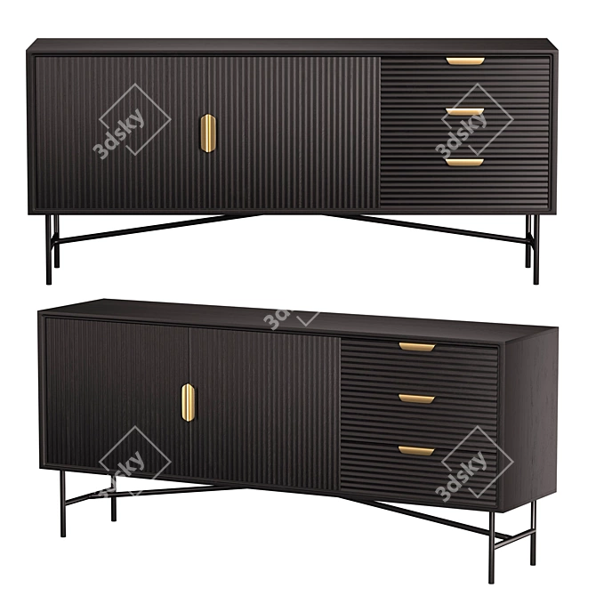 Haines Wide Sideboard - Black Wood, 160cm Width 3D model image 1