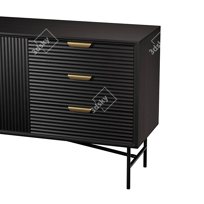 Haines Wide Sideboard - Black Wood, 160cm Width 3D model image 2