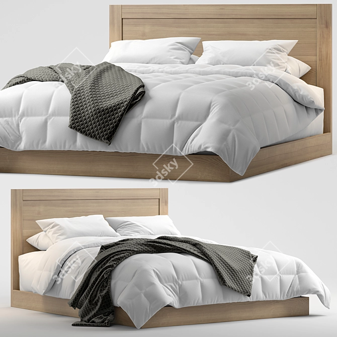 Contemporary Queen Bed - Stylish and Sleek 3D model image 1