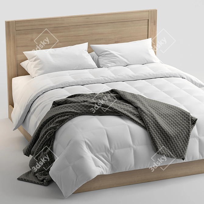 Contemporary Queen Bed - Stylish and Sleek 3D model image 2