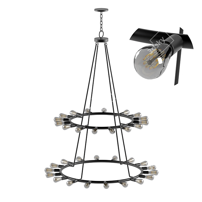 Title: Rustic Industrial Dakota Chandelier 3D model image 1