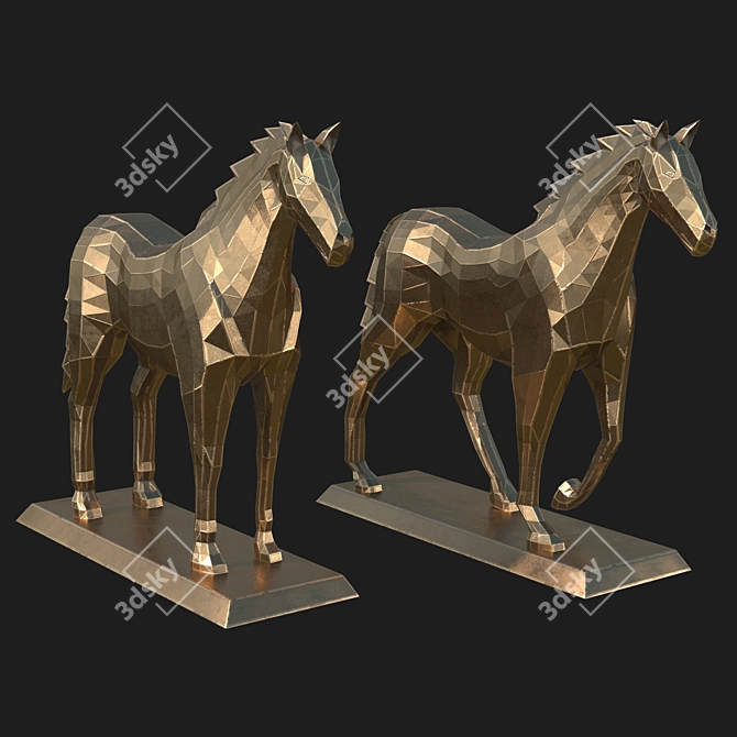 Polygonal Horse Sculpture Set 3D model image 1