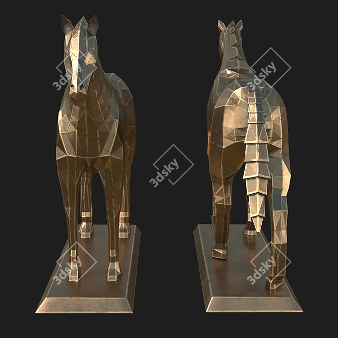 Polygonal Horse Sculpture Set 3D model image 4