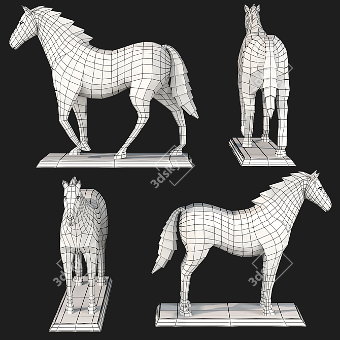 Polygonal Horse Sculpture Set 3D model image 5