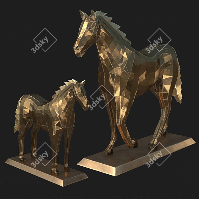 Polygonal Horse Sculpture Set 3D model image 6