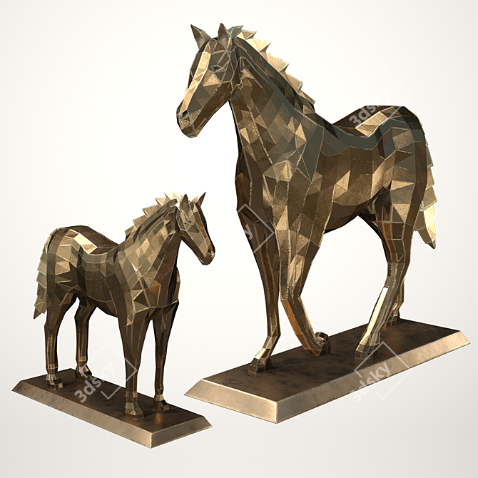 Polygonal Horse Sculpture Set 3D model image 10