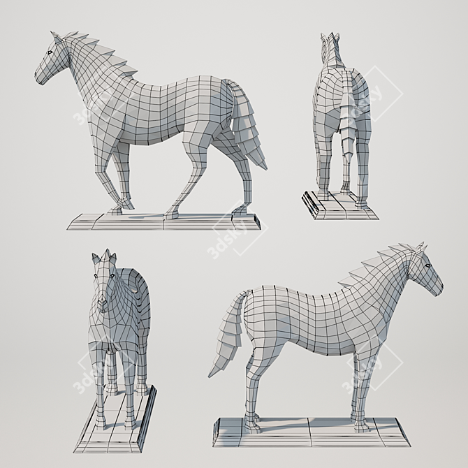 Polygonal Horse Sculpture Set 3D model image 13