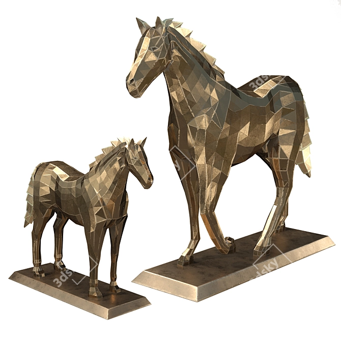 Polygonal Horse Sculpture Set 3D model image 14