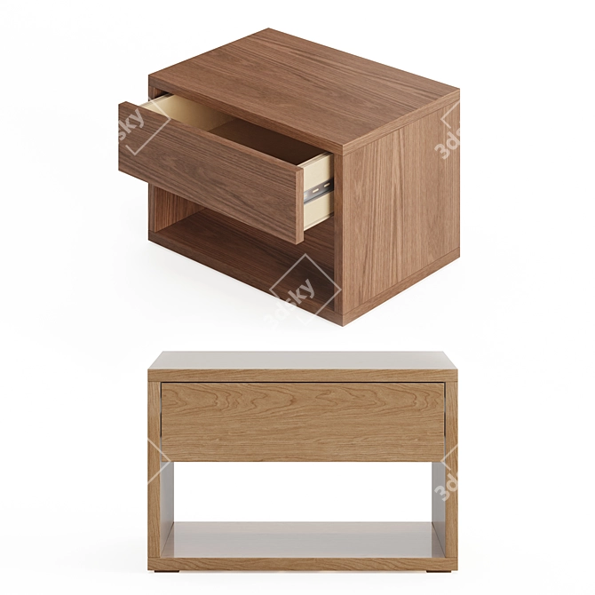 Cube Wooden Low Bedside Drawer Table 3D model image 1