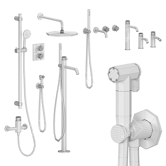 Quadro Source Collection: Smooth Chrome Sanitary Set 3D model image 5