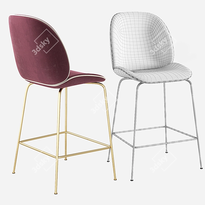 Beetle GUBI Stool - Sleek Velvet Counter Chair 3D model image 5