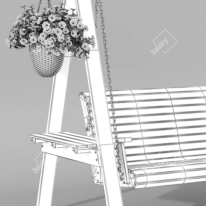 Wooden Garden Swing with Hanging Flower Pots 3D model image 5