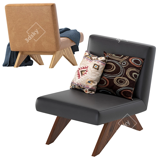 Elegant Low Leather Armchair 3D model image 2