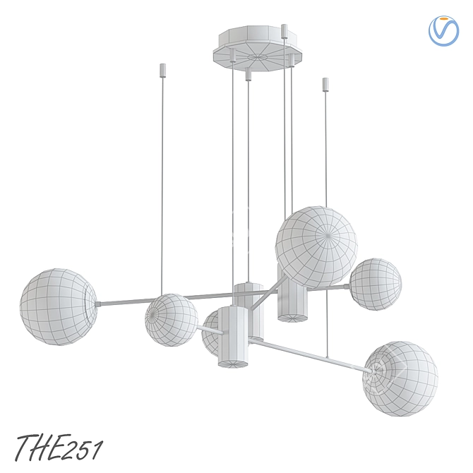 Modern Pendant Chandelier with Combination of Spherical and Cylindrical Shades 3D model image 2