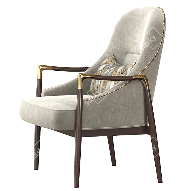 Elegant Brass Walnut Lounge Chairs 3D model image 3