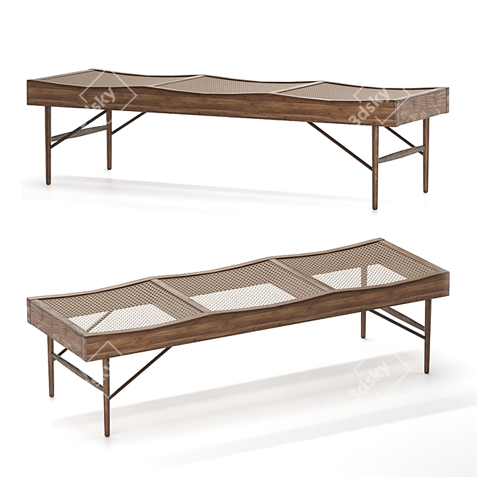 Scandi Style 3-Seater Wooden Bench 3D model image 1