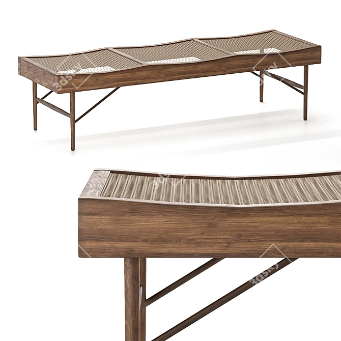 Scandi Style 3-Seater Wooden Bench 3D model image 2