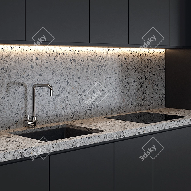 Modern Illuminated Kitchen with Appliances 3D model image 2