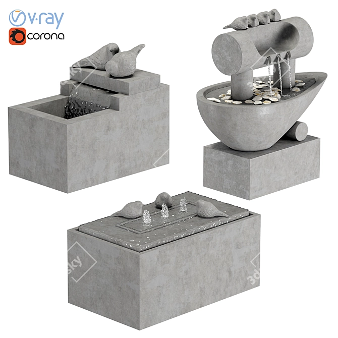 Birds Fountain Set - Geometry Spline, Textures & Materials Included 3D model image 4