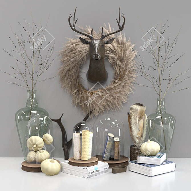 Pampas Decor Set: Plants, Deer, Books 3D model image 1