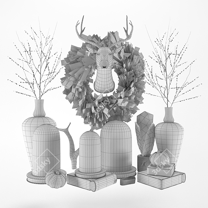 Pampas Decor Set: Plants, Deer, Books 3D model image 2
