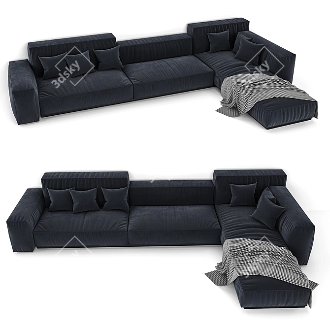 Elegant Black Velvet Sofa 3D model image 1