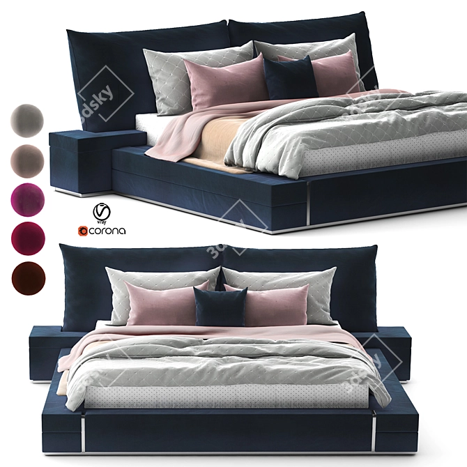 Luxe Velvet Bed 3D model image 1