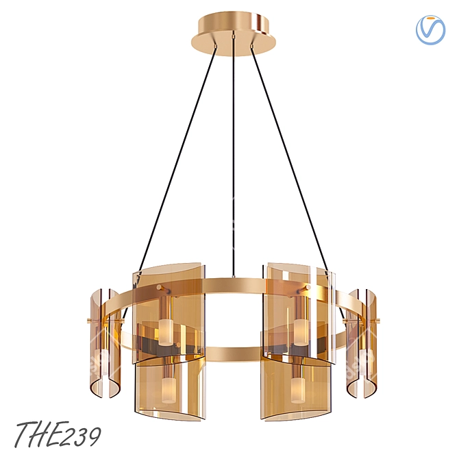 Strand Pendant Chandelier: Double Glass Rectangular Shades 3D model image 1