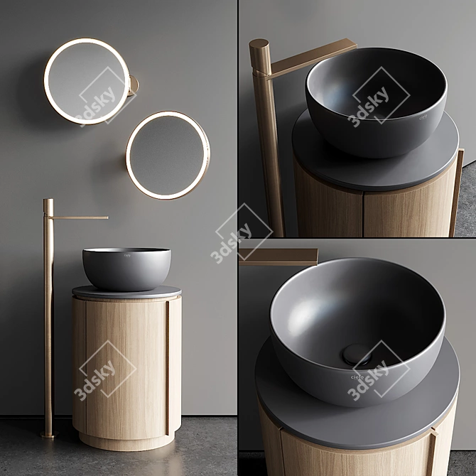 Ceramica Cielo Tiberino Set 2: Arcadia Wood Vanity Unit & Shui Round Washbasin 3D model image 1