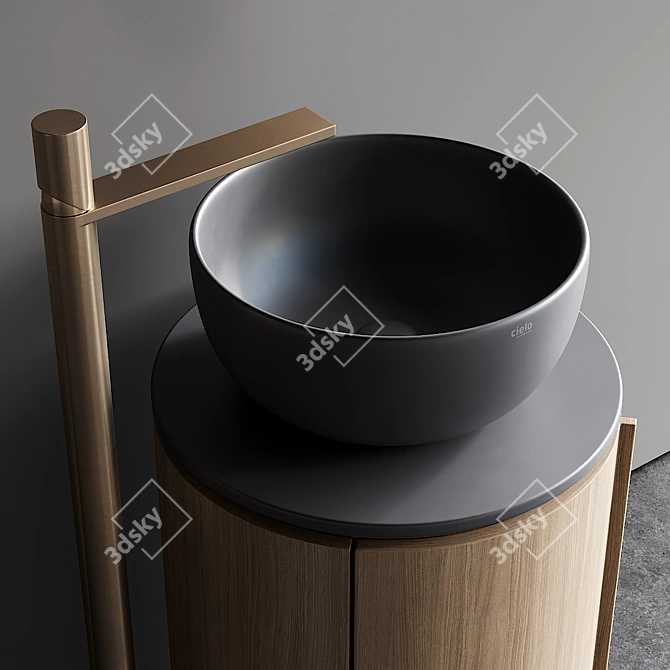 Ceramica Cielo Tiberino Set 2: Arcadia Wood Vanity Unit & Shui Round Washbasin 3D model image 3