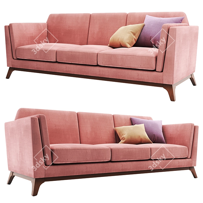 Contemporary Fabric and Wood Sofa 3D model image 1