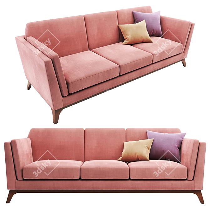 Contemporary Fabric and Wood Sofa 3D model image 2