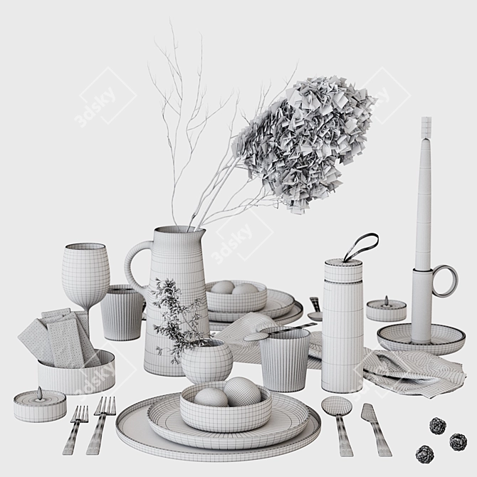 Modern Gray Tableware Set 3D model image 4