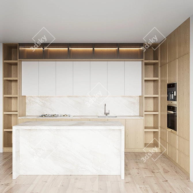  Stylish Kitchen Set 053: Gas Hob, Sink, Oven, Hood 3D model image 2