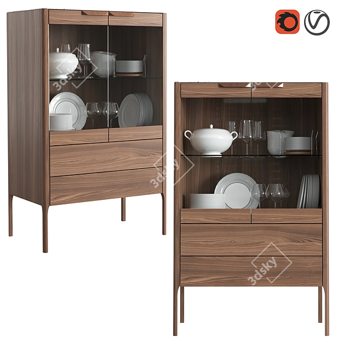 Modern Walnut Sideboard with Elegant Calacatta Marble Top 3D model image 1